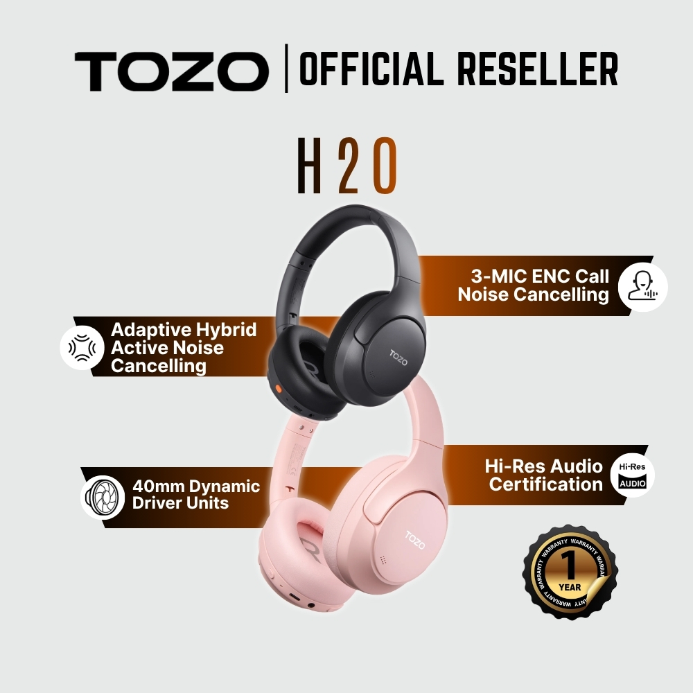 TOZO H20 Series Wireless Over-Ear Headphones ANC -45dB 40mm LDAC BT 6.0 90H itw