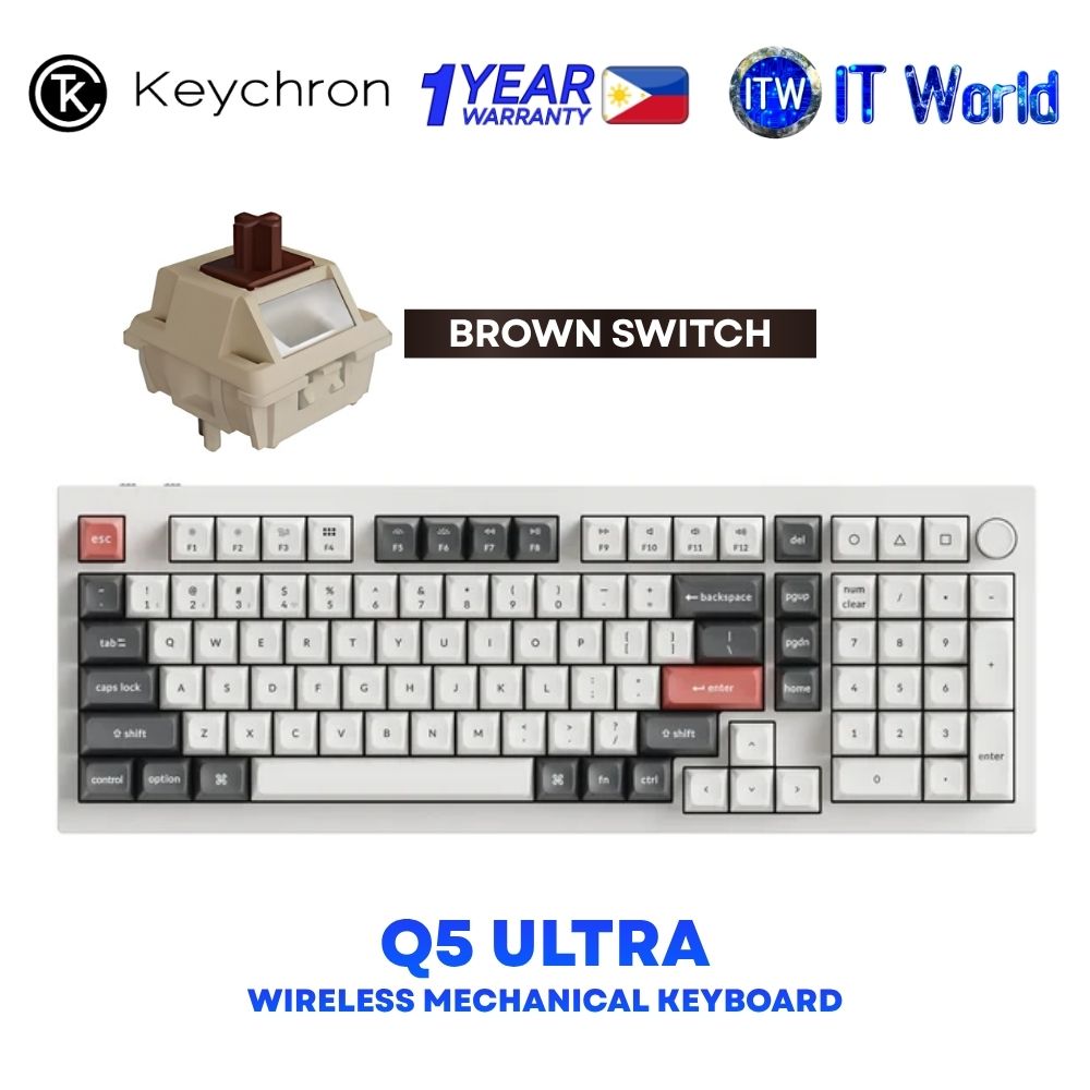 Keychron Q1 Ultra 8K Fully Assembled Knob Wireless Mechanical Keyboard White - Brown | Red Switch (Brown Switch)