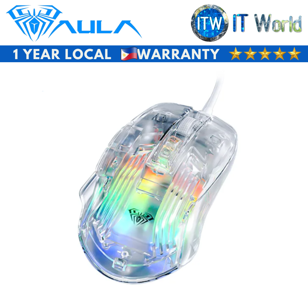 Aula S80 - 6400DPI | RGB Backlit | Transparent | Wired Gaming Mouse