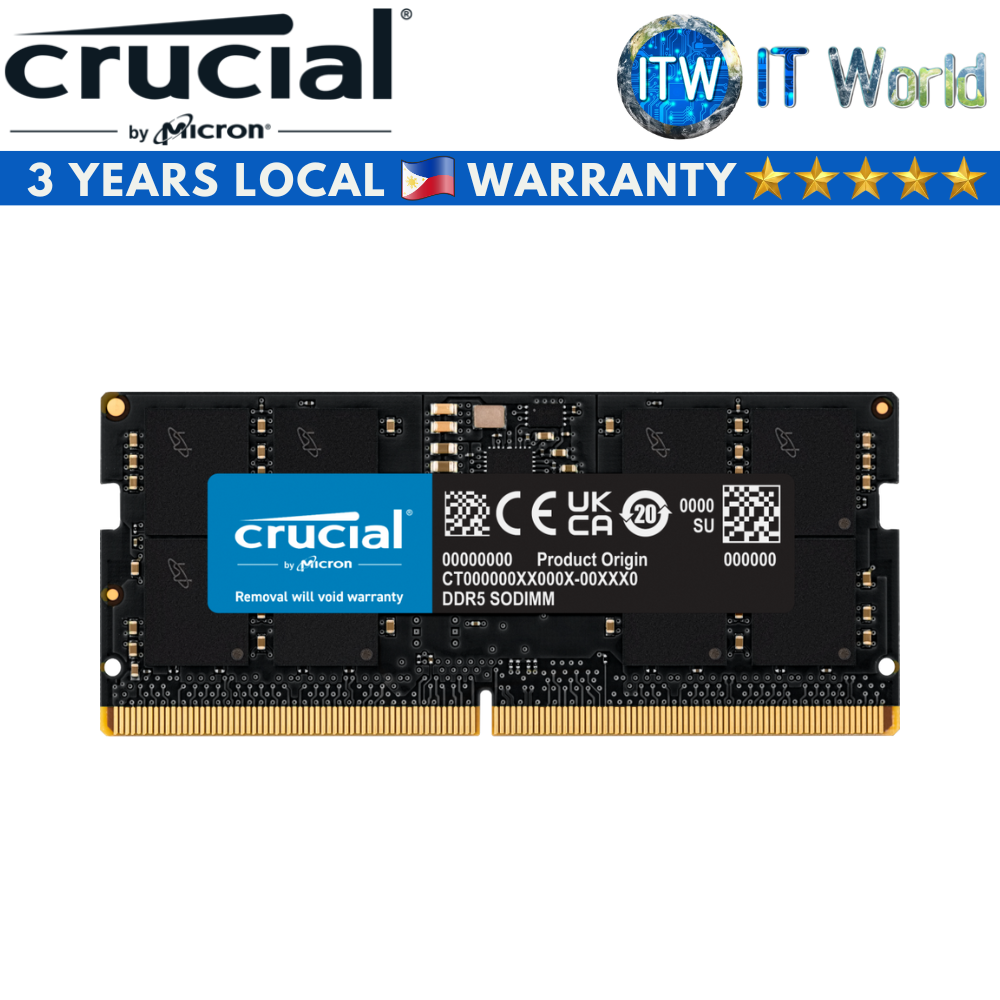 Crucial 16GB DDR5-5200Mhz CL42 Unbuffered SODIMM Laptop Memory (CT16G52C42S5)