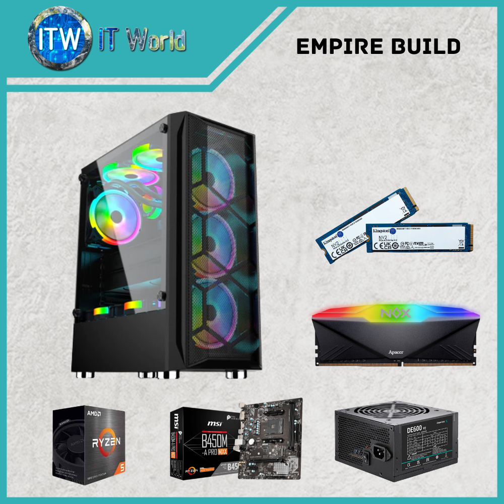 Desktop Computer Set - Empire Build | 5600G | B450M-A Pro Max | NV2 500GB | Aurora
