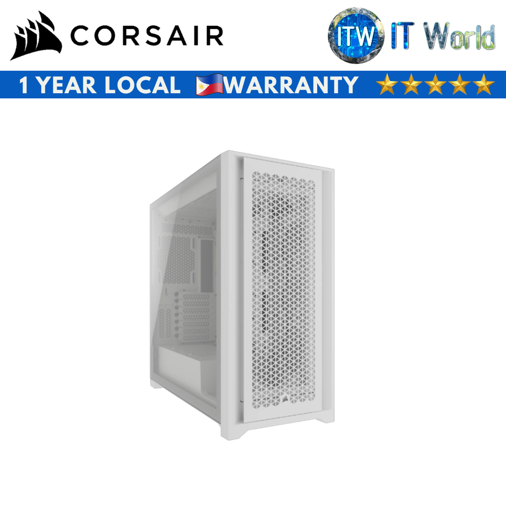 Corsair 5000D CORE AIRFLOW Mid-Tower Tempered Glass ATX PC Case (White)