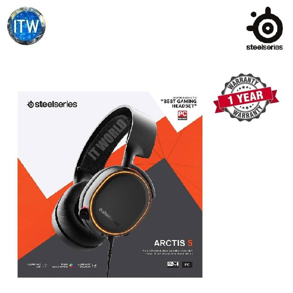 SteelSeries Arctis 5 2019 Edition RGB 7.1 Gaming Headset with DTS Headphone:X v2.0 Surround for PC and PlayStation 4