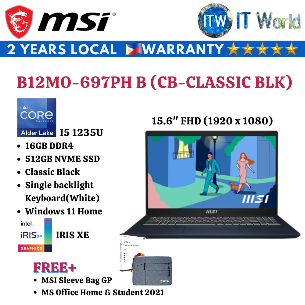 MSI Modern 15 B12MO-697PH B | I5 1235U | DDR4 16GB | 512GB SSD | IRIS XE Laptop IT (CB-Classic Blk)