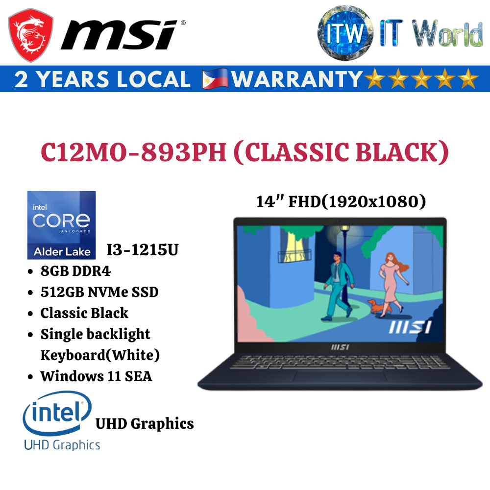 MSI Modern 14 C12MO-893PH | i3-1215U | DDR4 8GB | 512GB SSD | UHD Graphics Gaming Laptop IT World