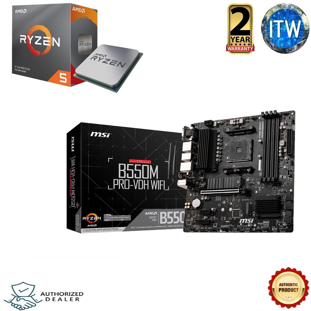 AMD Ryzen 5 3600 Processor with MSI B550M PRO-VDH WIFI Motherboard Bundle