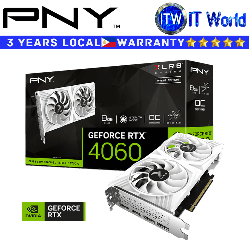 PNY RTX 4060 8GB GDDR6 XLR8 Gaming Verto OC White Geforce Graphic Card (VCG40608DFWXPB1-O)