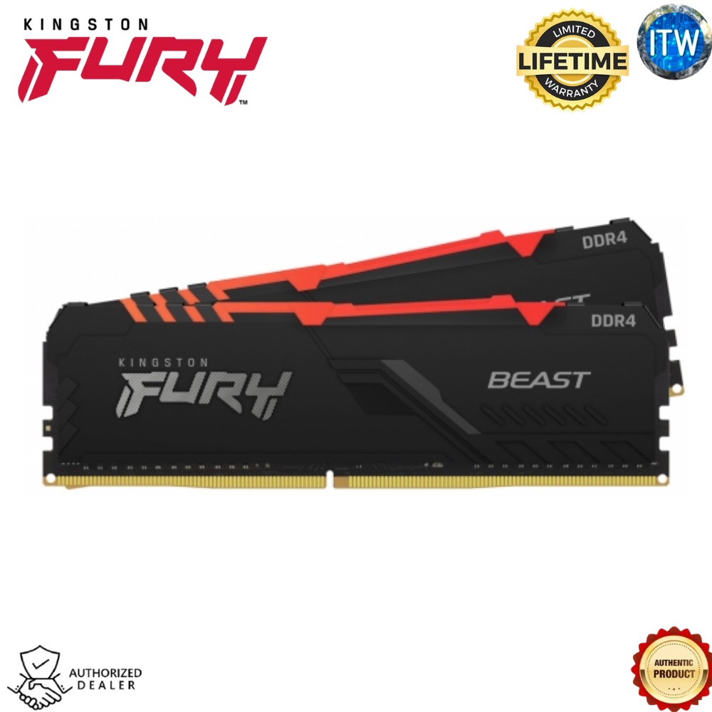 Kingston Fury Beast RGB 32GB (2x16GB) DDR4-3200Mhz CL16 Desktop Memory (KF432C16BB12AK2/32)
