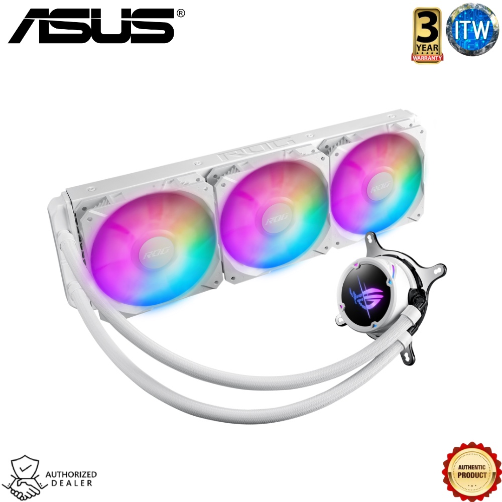 Asus Rog Strix LC II 360 ARGB White Edition - All-In-One Liquid CPU Cooler w/ Aura Sync, 3 Rog 120mm Addressable RGB Radiator Fans