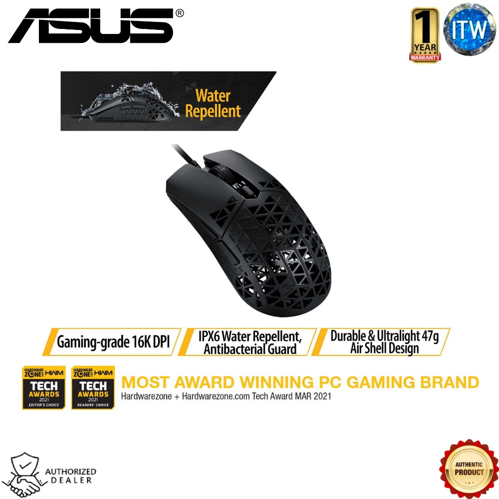 Asus Tuf Gaming M4 Air - 16000dpi, 6 programmable buttons, Air Shell, Lightweight Wired Gaming Mouse