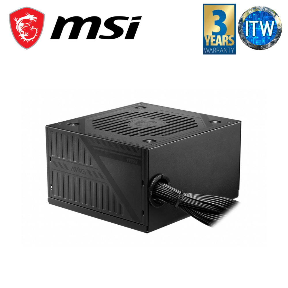 MSI Mag A600DN - 600w, 80 PLUS White Certified, Non-Modular Active PFC ATX Power Supply Unit