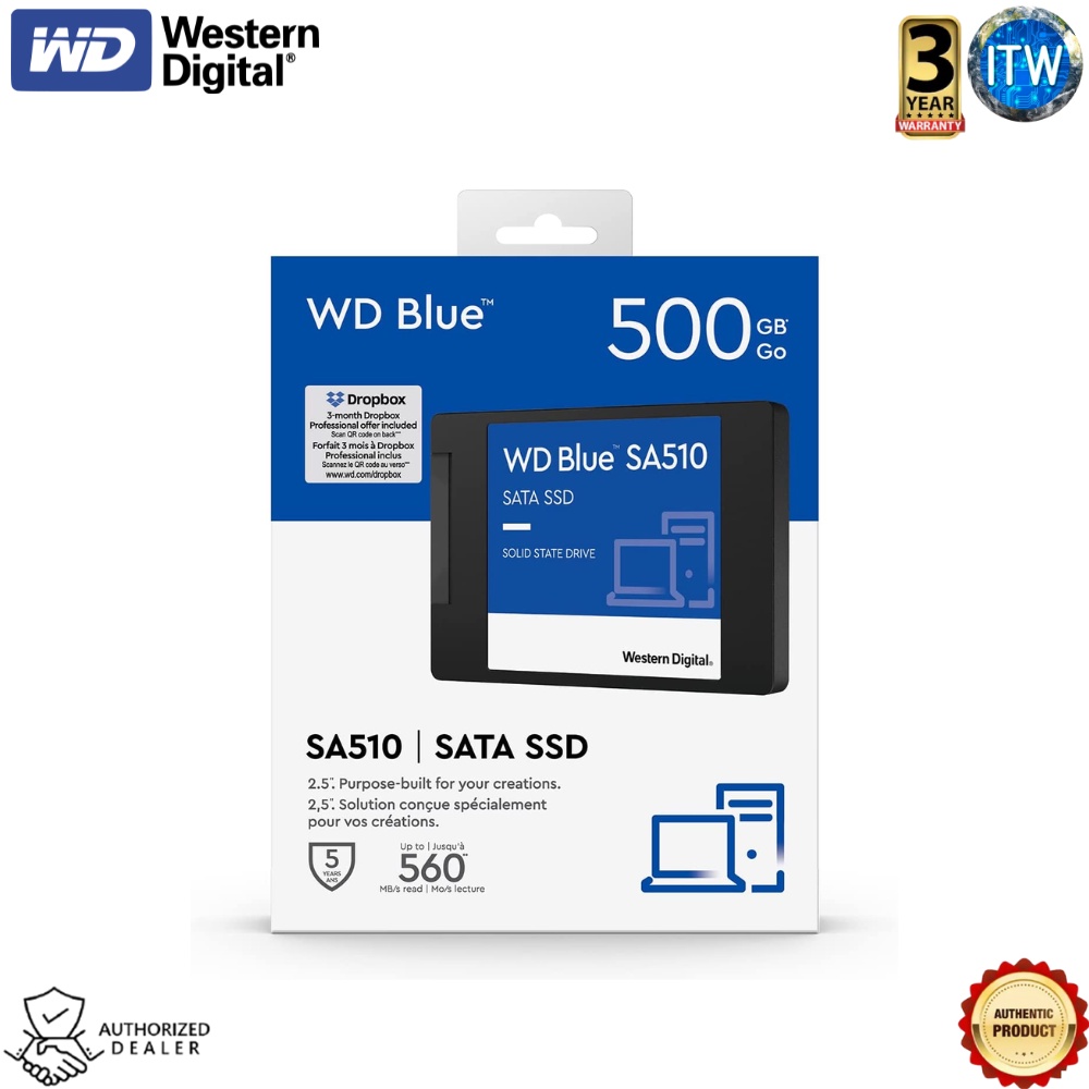 ITW | Western Digital Blue SA510 500GB SATA III 6Gbs, 2.5&quot;, 7mm Internal SSD (WDS500G3B0A-00AXR0)