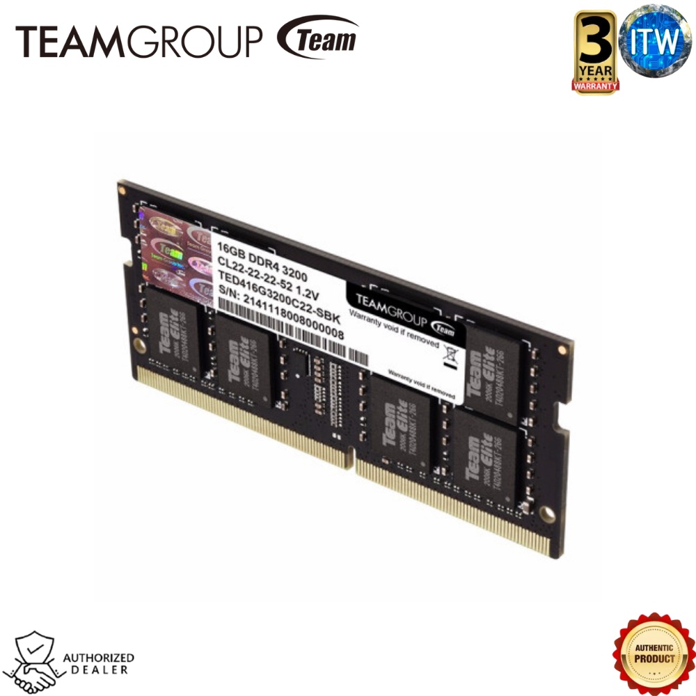 ITW | Teamgroup Elite 16GB - DDR4-3200mhz CL22-22-22-52 Sodimm Memory (TED416G3200C22-S01)