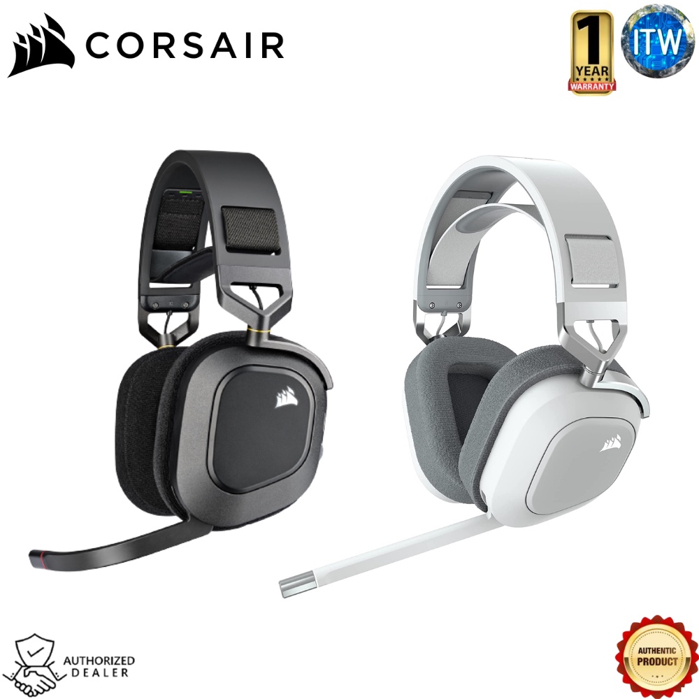 Corsair HS80 RGB WIRELESS Premium Gaming Headset with Spatial Audio — Carbon (AP) / White (AP)