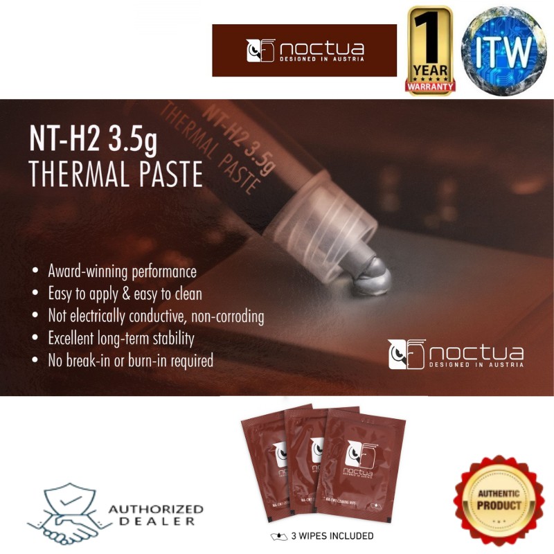 ITW | Noctua NT-H2 3.5g, Pro-Grade Thermal Compound Paste WITH 3 Cleaning Wipes (3.5g)