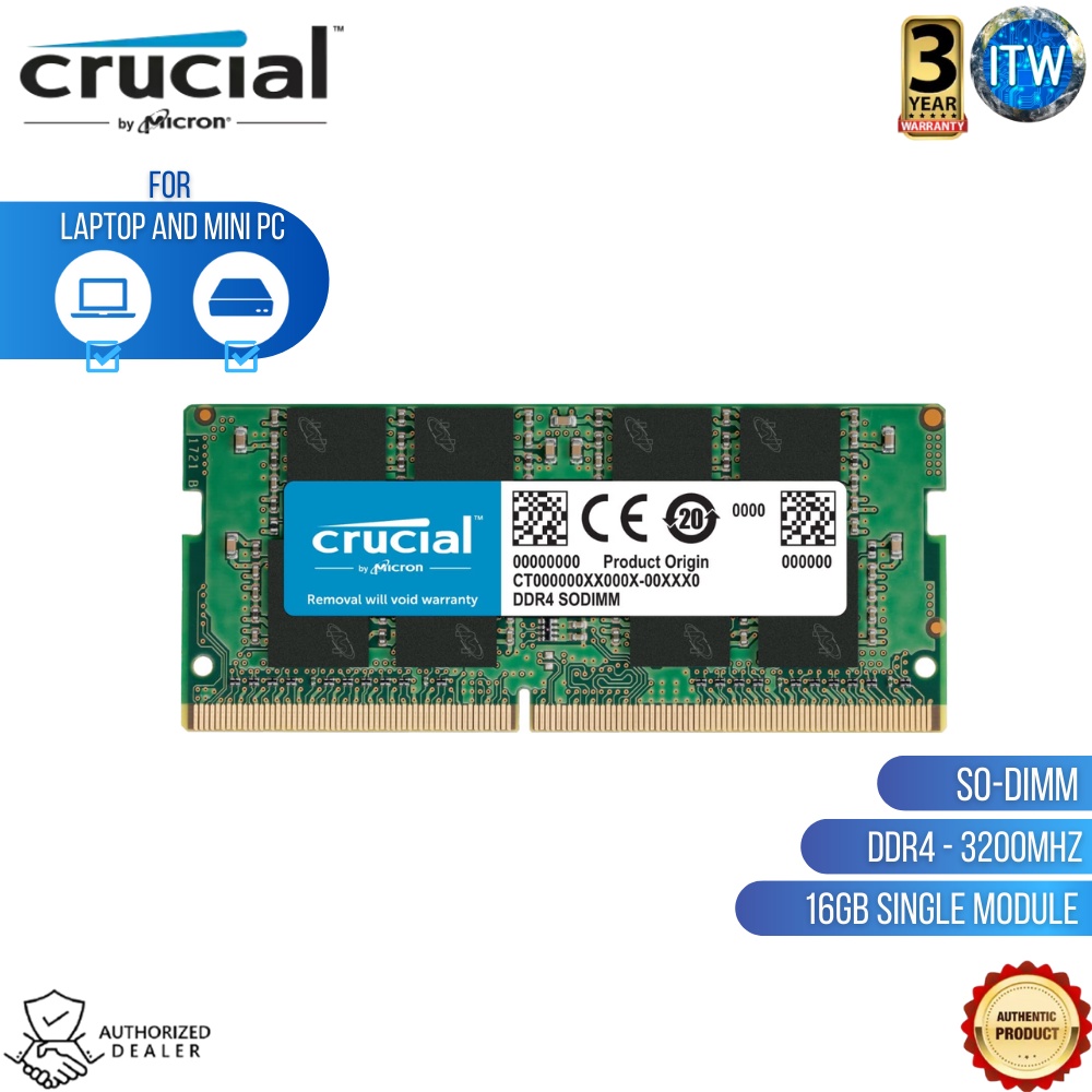 Crucial RAM 16GB DDR4 3200MHz CL22 SODIMM - Laptop Memory (CT16G4SFRA32A)