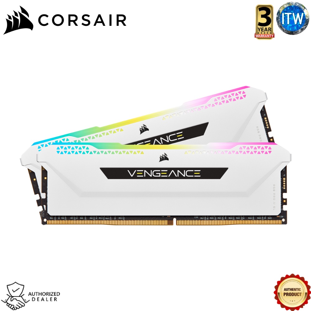 CORSAIR VENGEANCE RGB PRO SL 16GB (2x8GB) DDR4 DRAM 3200MHz C16 Memory Kit – White