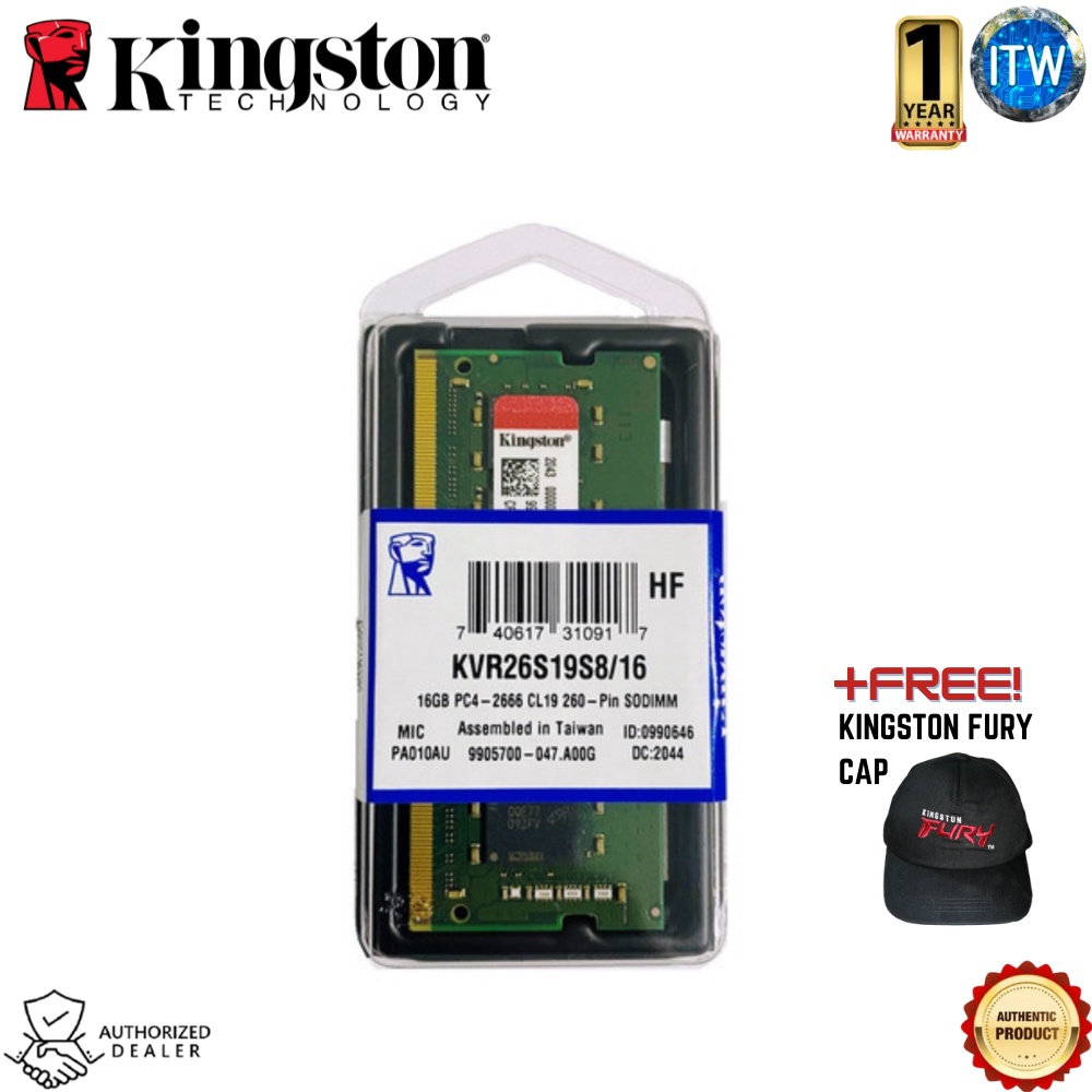 Kingston ValueRAM 16GB DDR4 2666MHZ SODIMM (KVR26S19S8/16) Single Memory Module