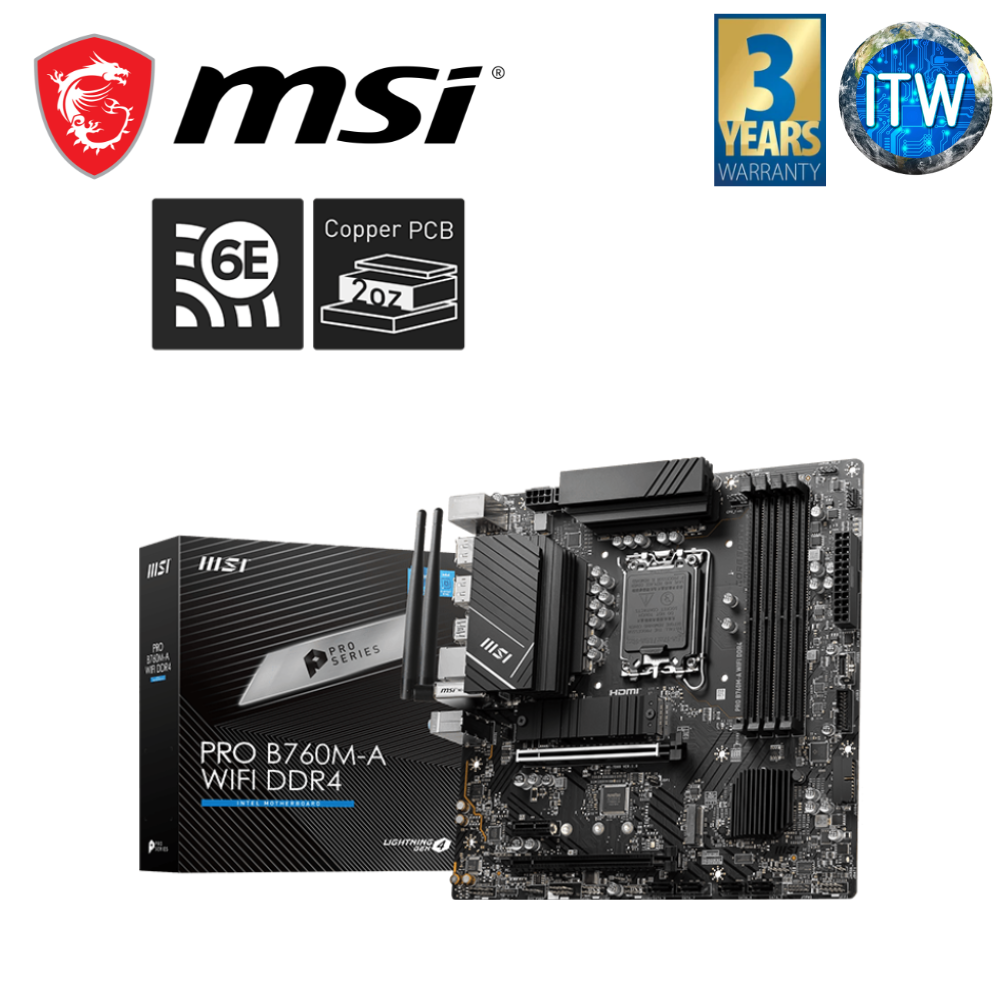 MSI Pro B760M-A Wifi mATX LGA1700 DDR4 Motherboard