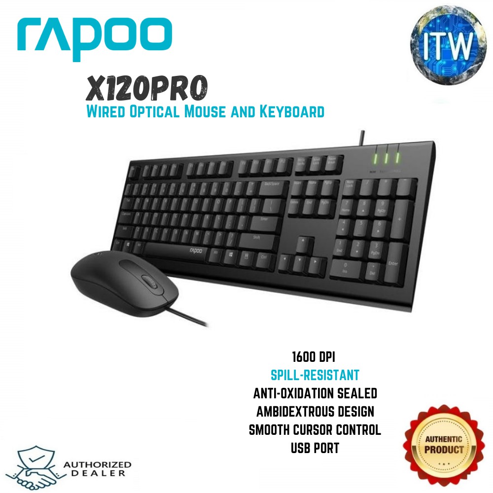 RAPOO X120PRO Wired Optical Mouse and Keyboard Combo