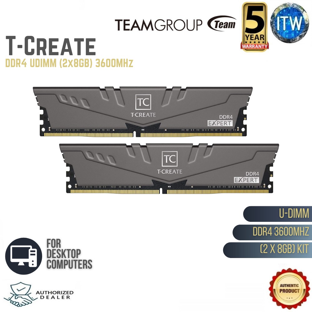 TEAMGROUP T-Create Expert DDR4 16GB Kit (2 x 8GB) 3600MHz Desktop Memory Module Ram