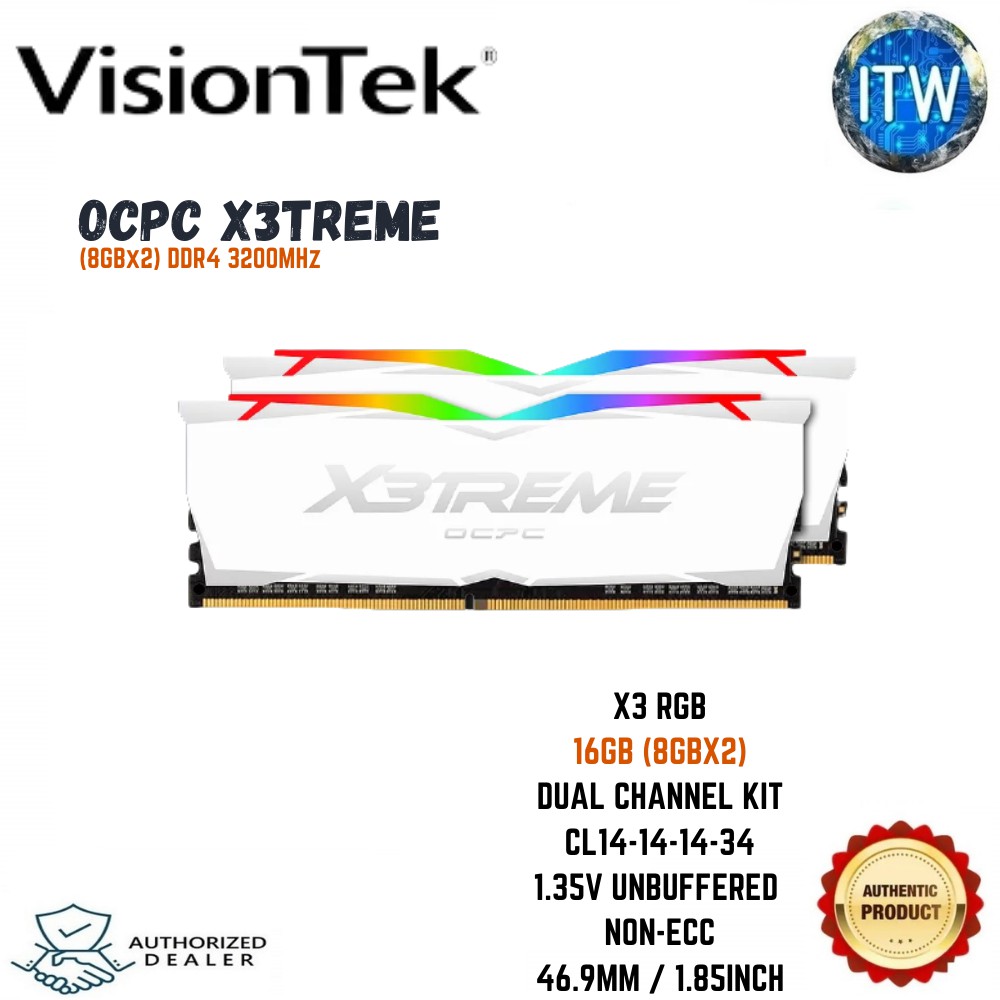 VisionTek OCPC X3TREME RGB AURA 16GB DDR4 3200MHz (8GBx2) Kit White