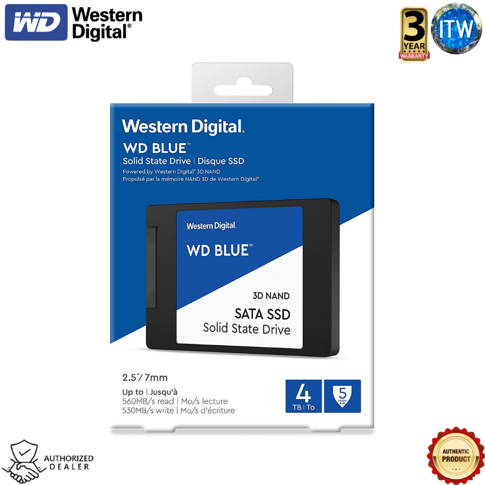Western Digital 4TB WD Blue 3D NAND Internal PC SSD - SATA III 6 Gb/s, 2.5&quot;/7mm, Up to 560 MB/s - WDS400T2B0A