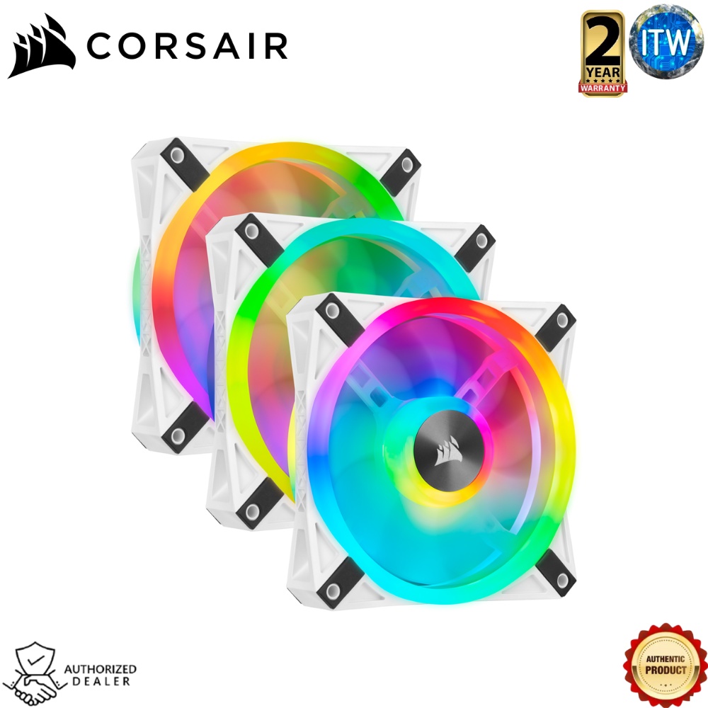 Corsair iCUE QL120 RGB 120mm PWM White Fan — Triple Fan Kit with Lighting Node CORE (CO-9050104-WW)