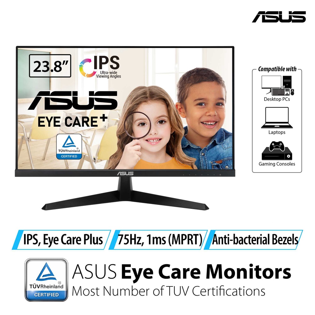 ASUS VY249HE | 23.8 inch FHD (1920 x 1080) | 75Hz | 1ms (MPRT) | Eye Care Monitor
