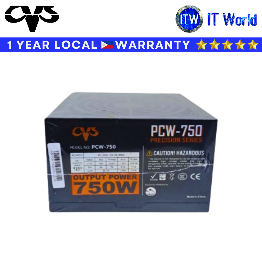 CVS Power Supply PCW-750W Standard ATX 120mm Fan Black PSU (PCW-750)