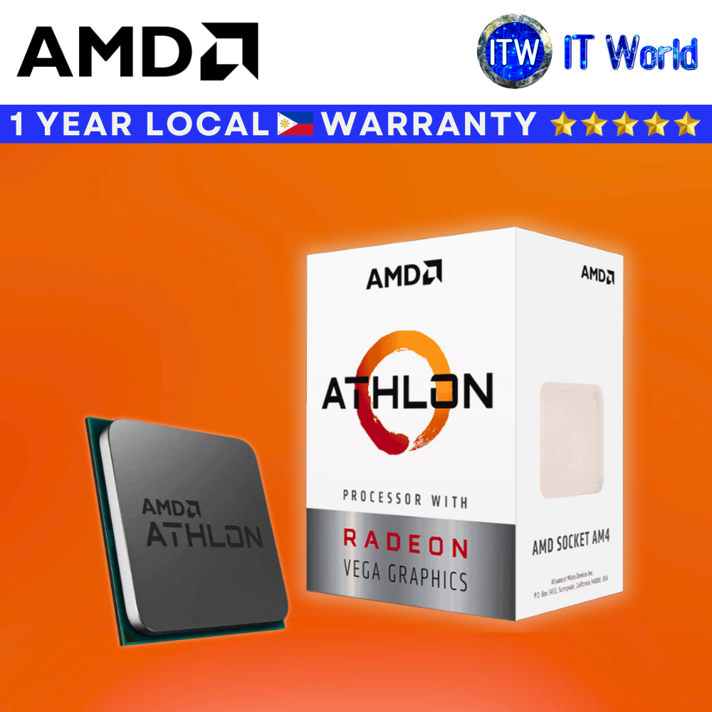 AMD Athlon 3000G MPK (Tray Type) 3.5GHz, 2 Cores, 4 Threads Radeon Vega 3 Desktop Processor
