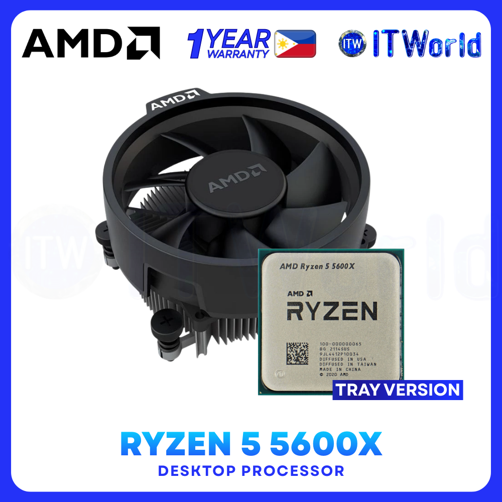 AMD Ryzen 5 5600X CPU - 6 Cores 12 Threads Up to 4.6GHz Desktop Processor - Tray Type With Cooler Fan