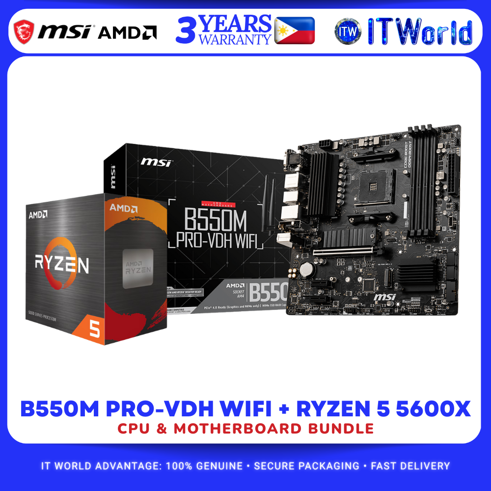 AMD Ryzen 5 5600X Processor with MSI B550M PRO-VDH WIFI Motherboard Bundle