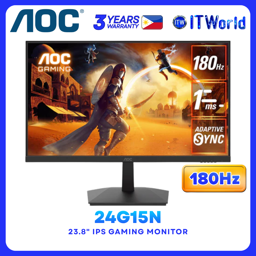 AOC 24G15N 24” 1920×1080 FHD VA 180Hz 1ms HDMI DP Gaming Monitor itw