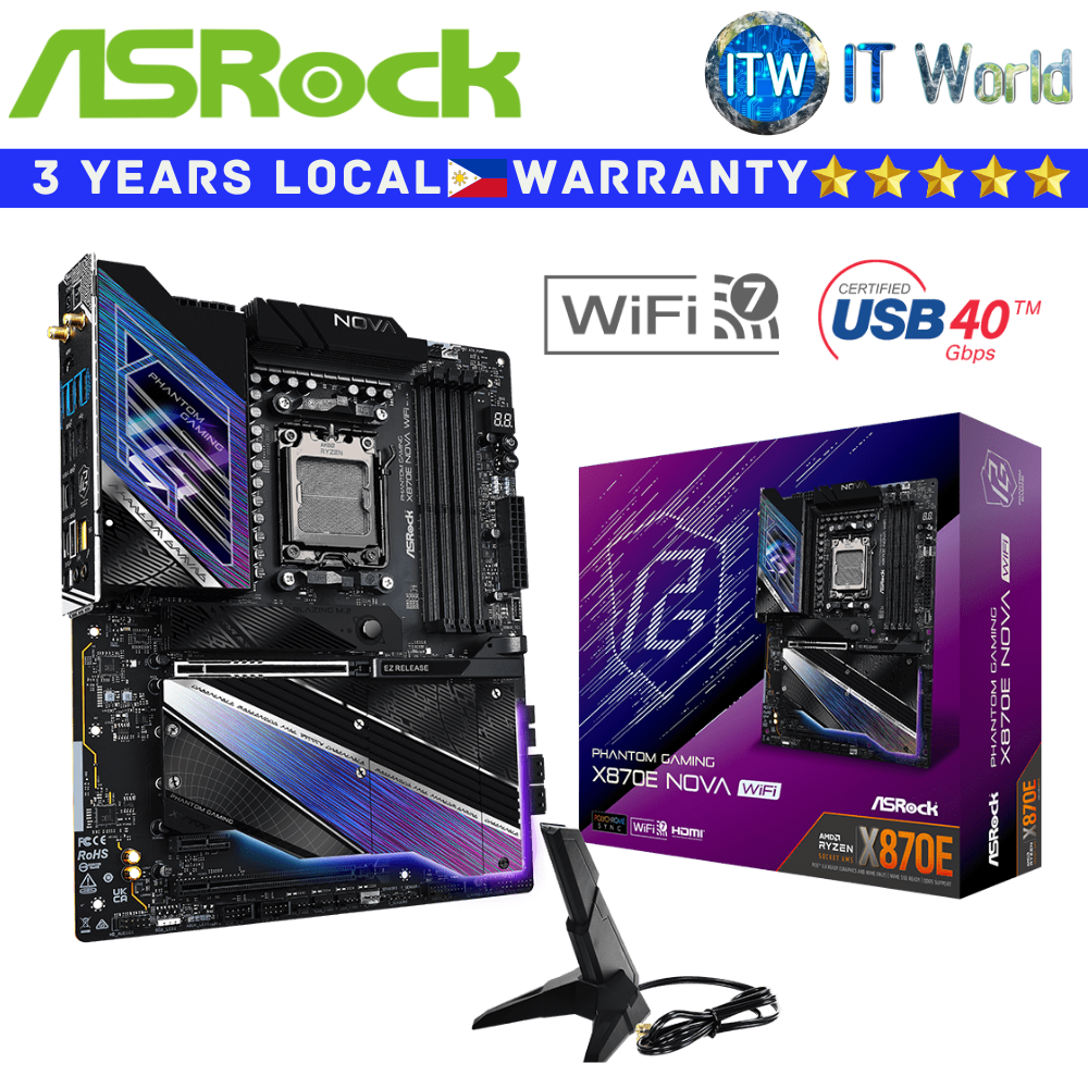 ASRock Motherboard Phantom Gaming X870E Nova Wifi ATX AM5 DDR5