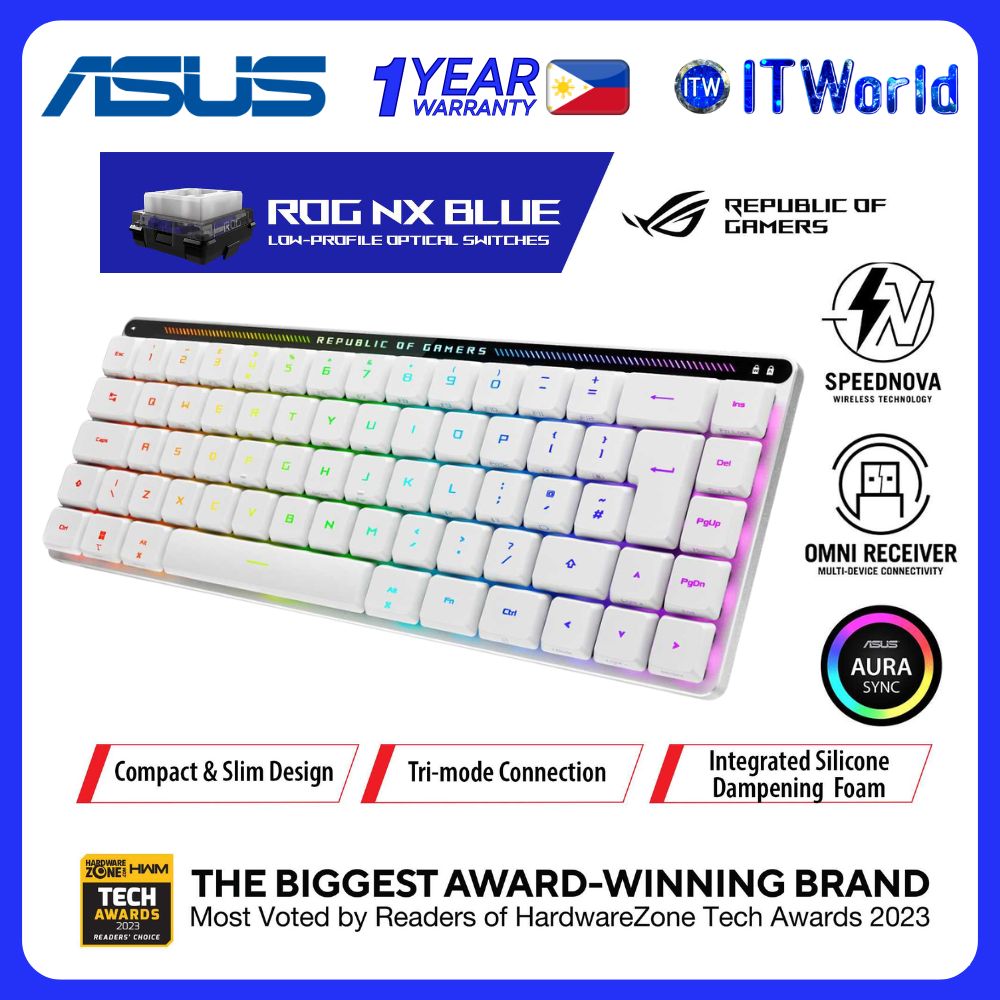ASUS M603 ROG Falchion RX Low Profile Gaming Wireless Keyboard White - Blue Switch