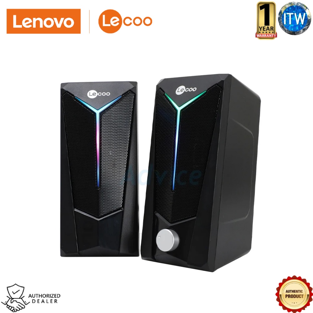 Lenovo Lecoo DS104 Desktop Speaker, USB PC Gaming RGB Light Speaker Dual Super Bass AUX Wired Desktop Computer/Laptop Speakers