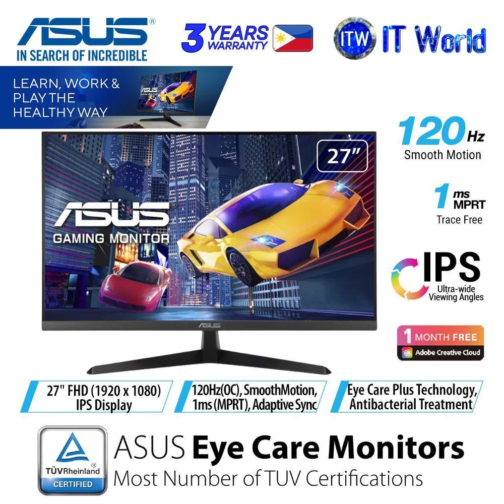 ASUS VY279HGR - 27" 1920x1080 FHD / 120Hz / IPS / 1ms MPRT / Eye Care Flicker-free Gaming Monitor