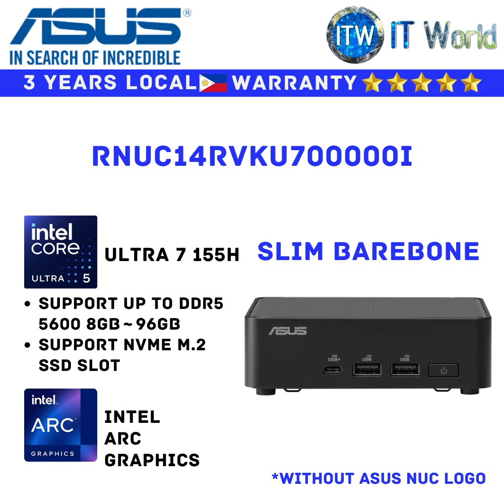 ASUS Mini PC All in One Desktop PC RNUC14RVKU700000I NUC 14 Pro Kit Slim Barebone