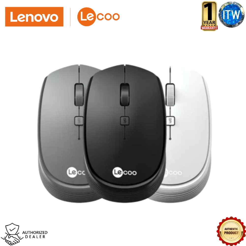 Lecoo WS202 2.4G Wireless Mouse Mice Optical - (Black | Grey | White) (Black)