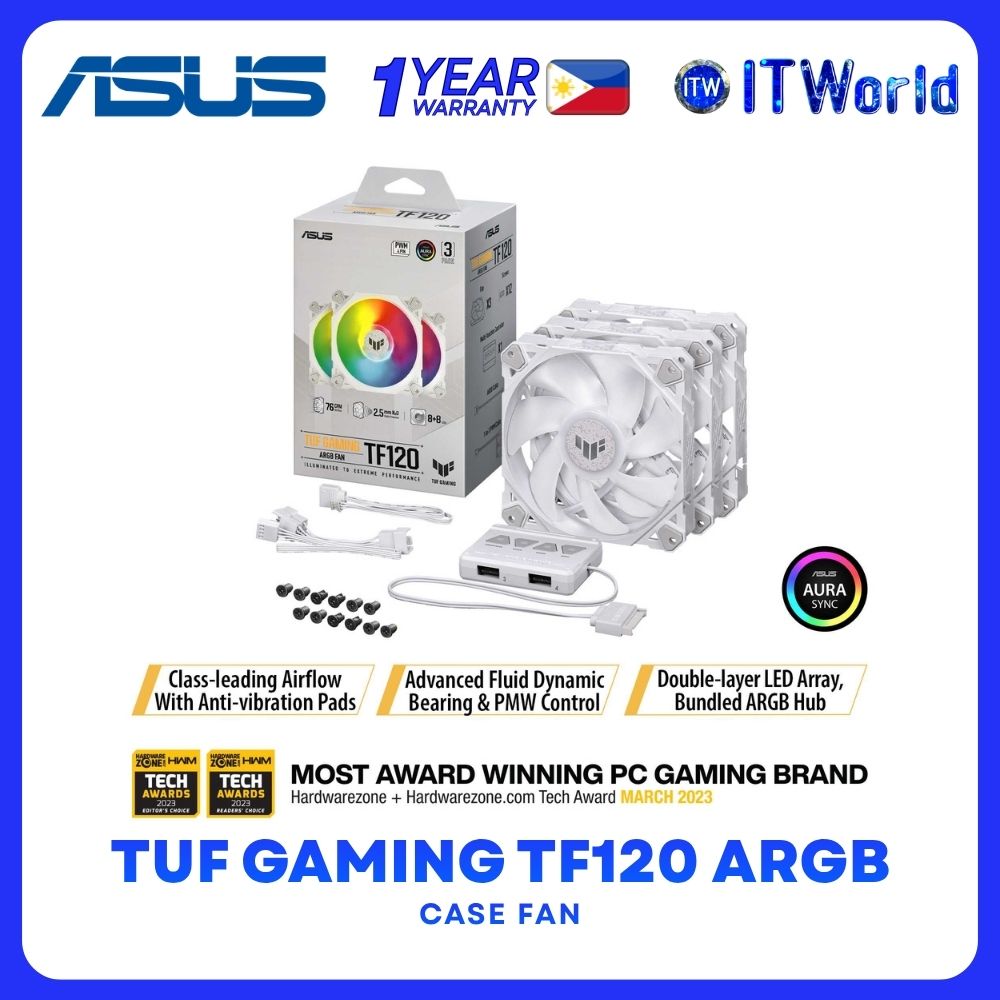 ASUS TUF Gaming TF120 ARGB Fluid Dynamic Bearing Triple Fan with ARGB Controller - White
