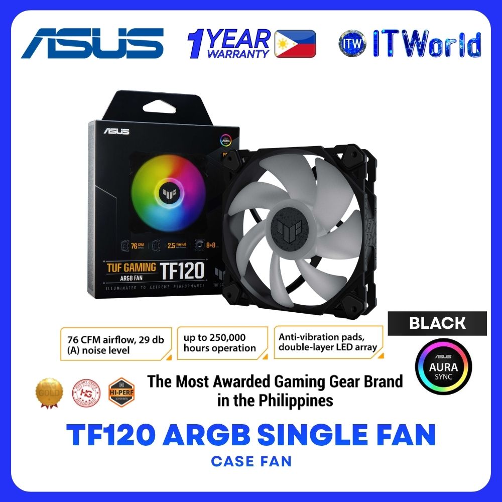 ASUS TUF Gaming TF120 ARGB Fluid Dynamic Bearing Aura Sync Single Fan Pack - Black