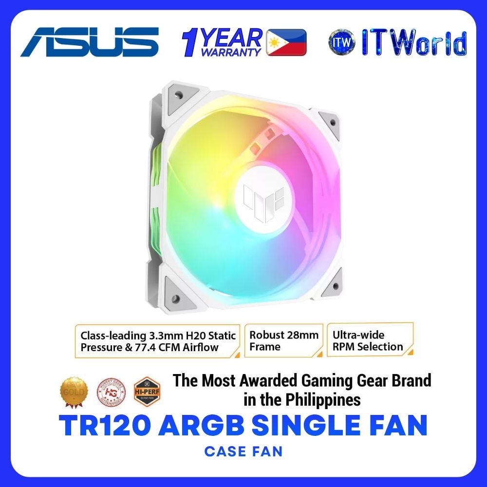 ASUS TUF Gaming TR120 ARGB Hydraulic Bearing AURA Sync Single Fan Pack - White