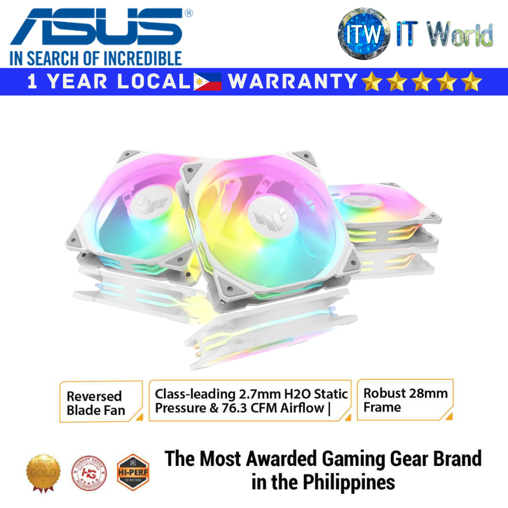 ASUS PC Fan TUF Gaming TR120 ARGB Reverse Blade 120mm - Triple Pack (White)