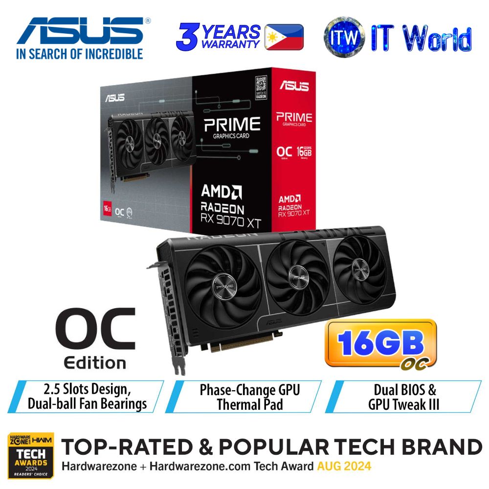 ASUS Prime Radeon RX 9070 XT OC Edition 16GB GDDR6 Triple Fans Graphics Card PRIME-RX9070XT-O16G