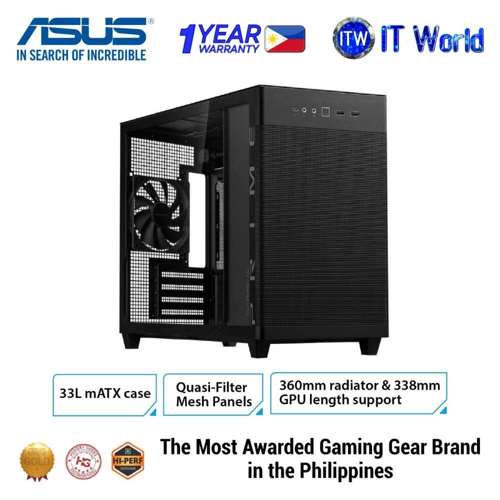 ASUS Prime AP201 Small Tower Tempered Glass MicroATX PC Case - Black
