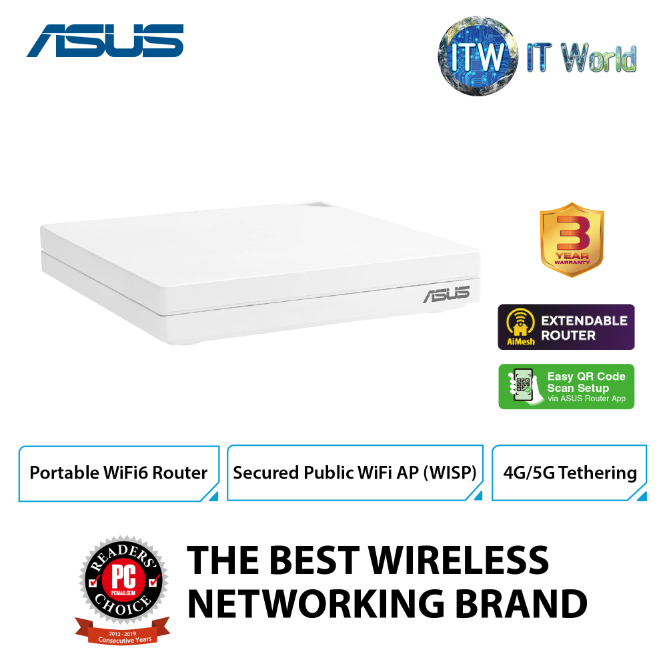 ASUS RT-AX57 Go (AX3000) Dual Band WiFi 6 Travel Router, 4G & 5G Mobile Tethering, Public WiFi(WISP) Mode, Subscription-free Network Security, VPN, Easy Setup, AiMesh Support, Guest Portal, Wall Mount