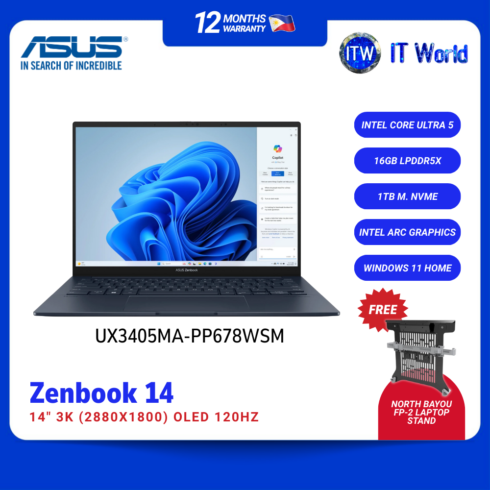 ASUS Zenbook 14 UX3405MA-PP678WSM Laptop 14" | Ultra 5 125H | 16GB RAM | 1TB SSD | Intel Arc | OS 11