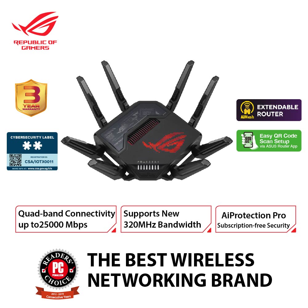 ASUS Wireless Gaming Router ROG Rapture GT-BE98 BE25000 Quad-Band Wifi7