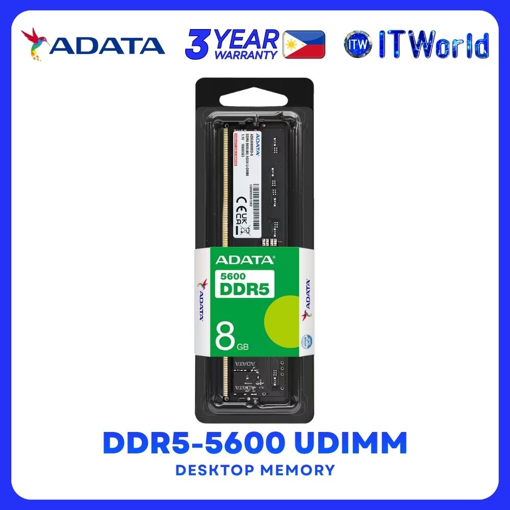 ADATA DDR5-5600Mhz Single UDIMM Memory Module - 8GB AD-AD5U56008G-S